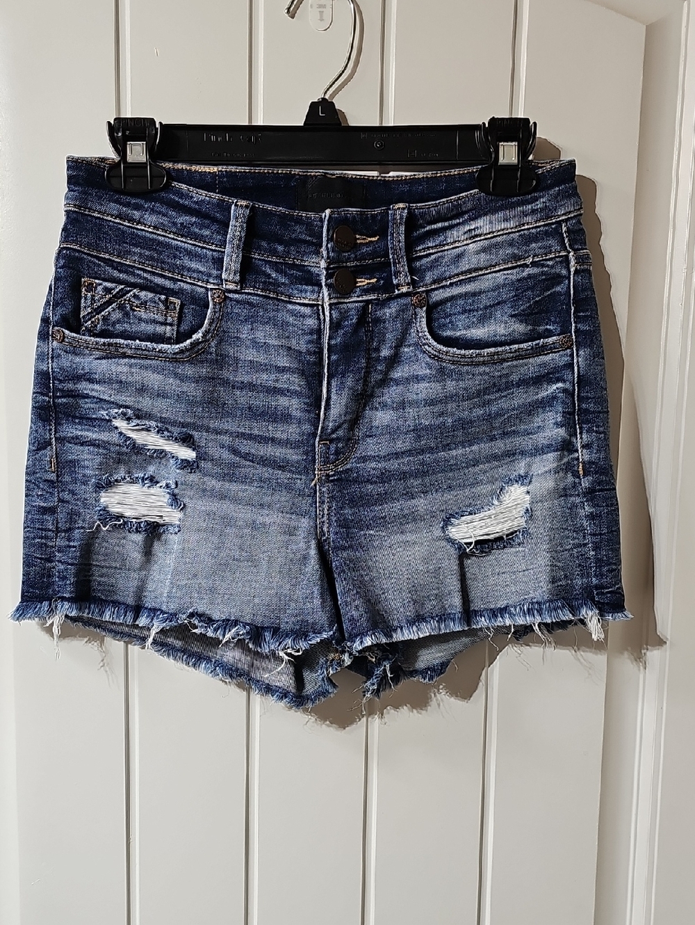 Buckle Black Shape & Smoothing Distressed Blue Denim Jean Shorts